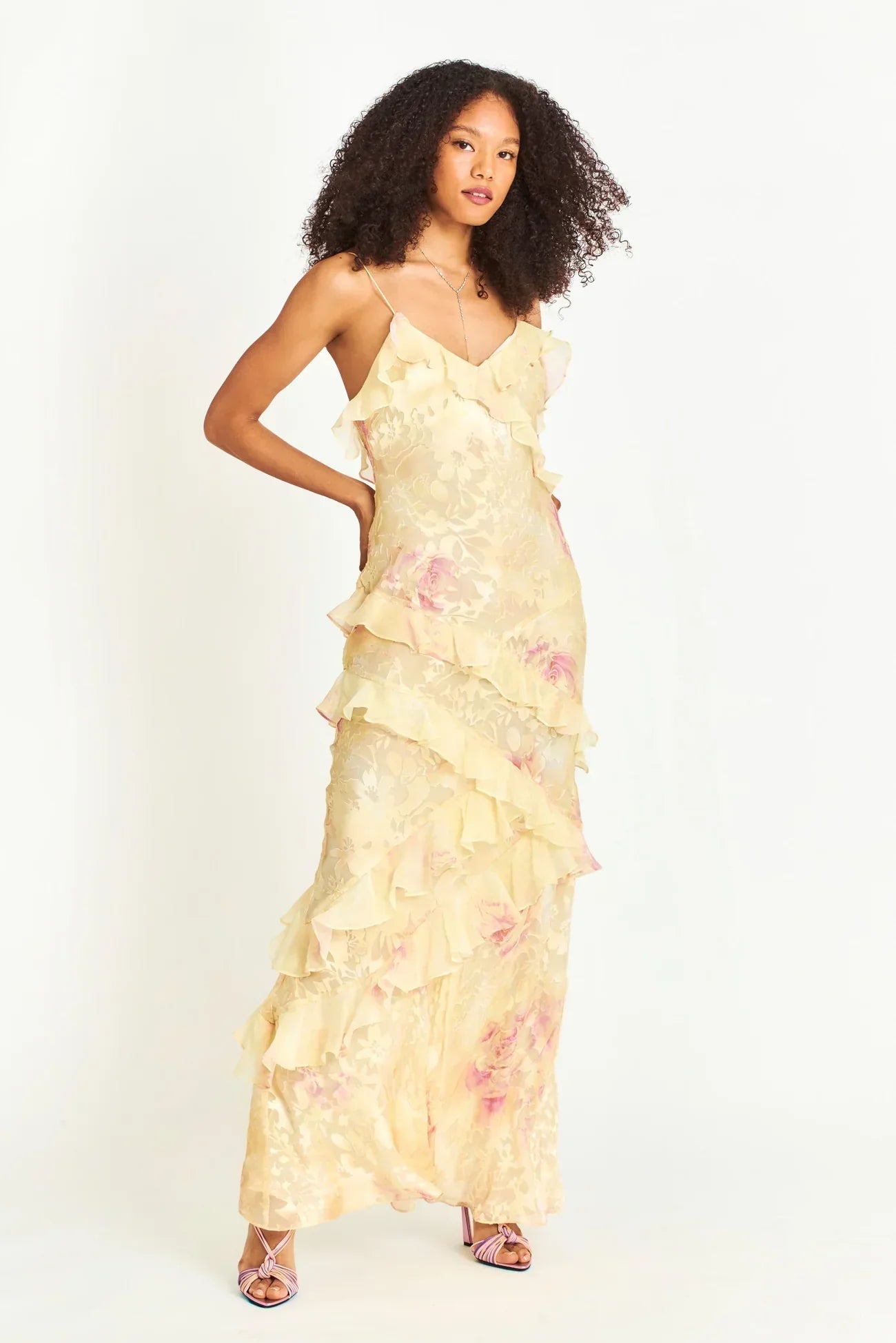 Damen Sommerkleid Rüschen Blumenmuster