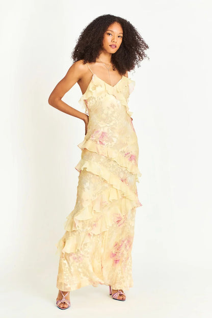 Damen Sommerkleid Rüschen Blumenmuster