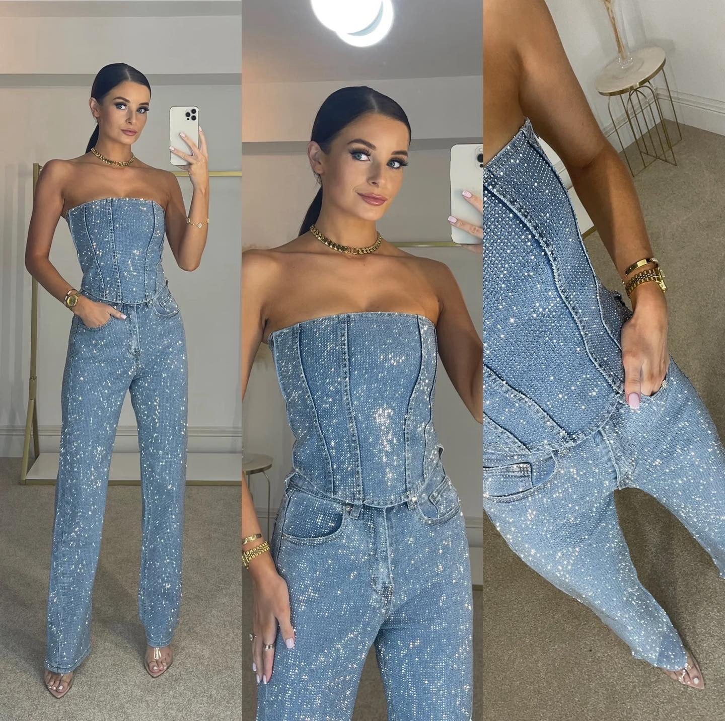 Damen Glitzer Oberteil und Hose