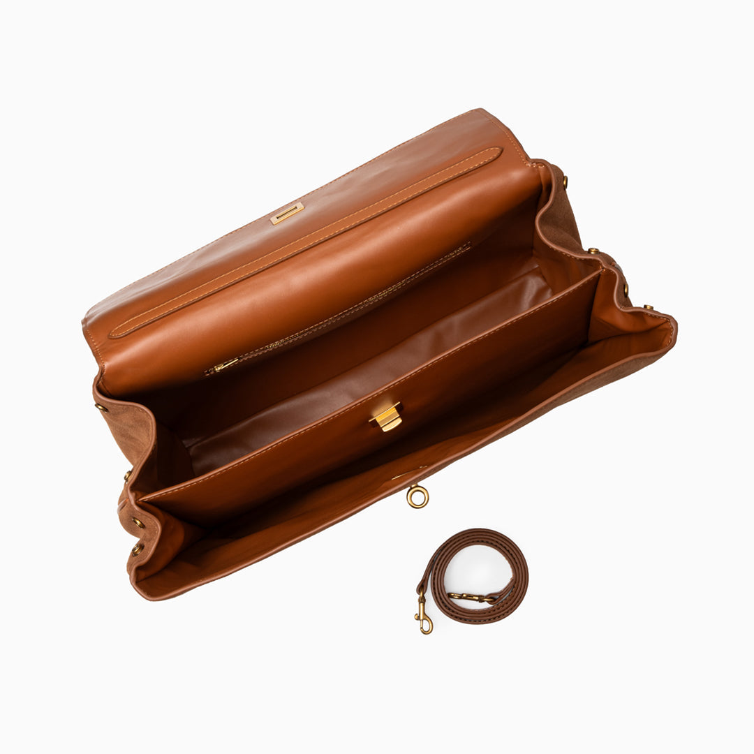 Damenhandtasche Dunkelbraunes Wildleder Goldfarbener Verschluss