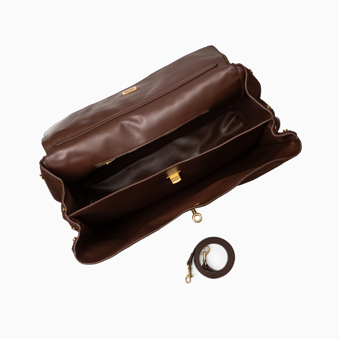 Damenhandtasche Dunkelbraunes Wildleder Goldfarbener Verschluss