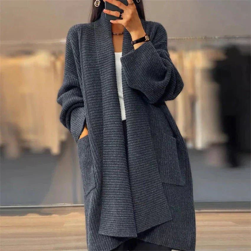 Damen Strickcardigan Lang mit Taschen