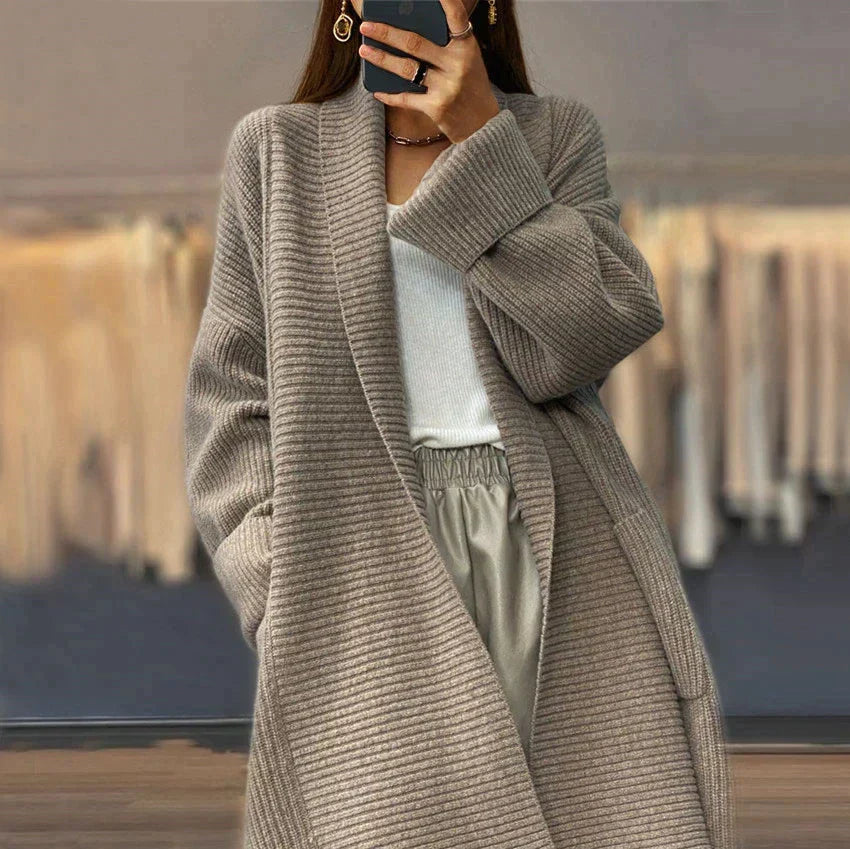 Damen Strickcardigan Lang mit Taschen