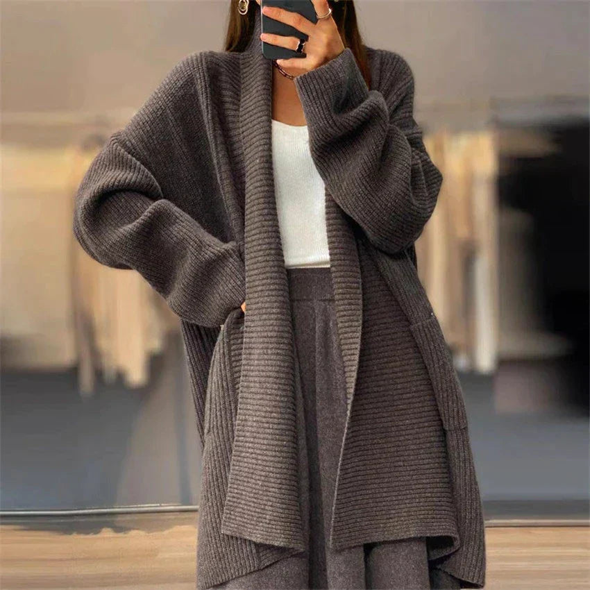 Damen Strickcardigan Lang mit Taschen - Norvielle