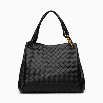 Vegan Lederschultertasche Schwarz Damen Geflochten - Norvielle