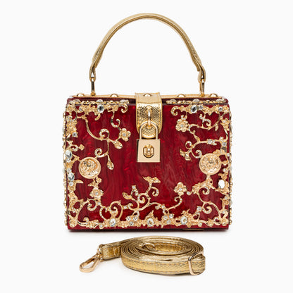 Himmelblaue Abendtasche Acryl mit Golddekor Barock