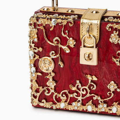 Himmelblaue Abendtasche Acryl mit Golddekor Barock