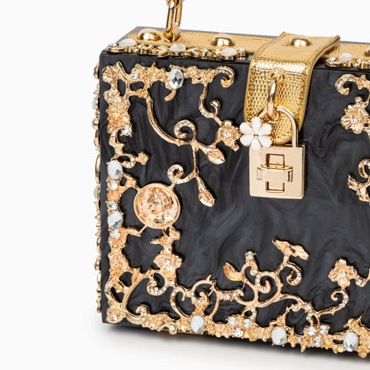 Himmelblaue Abendtasche Acryl mit Golddekor Barock