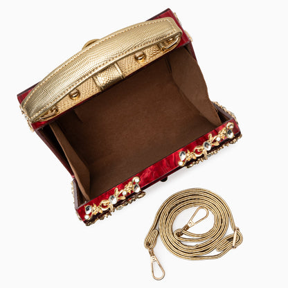 Himmelblaue Abendtasche Acryl mit Golddekor Barock