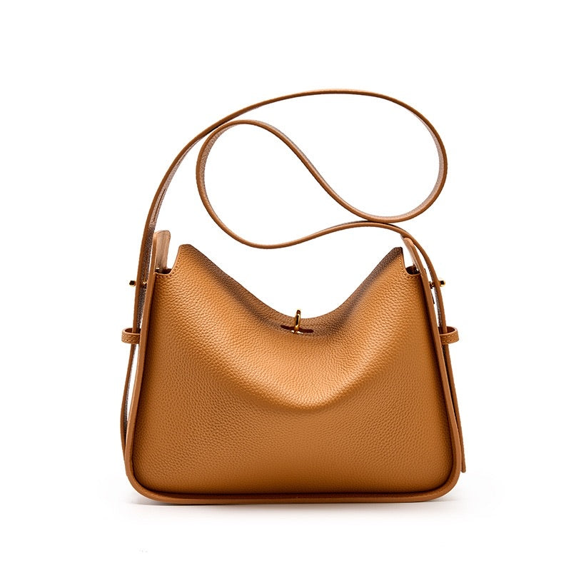 Elegante Damen Lederhandtasche Drehverschluss Gold Details
