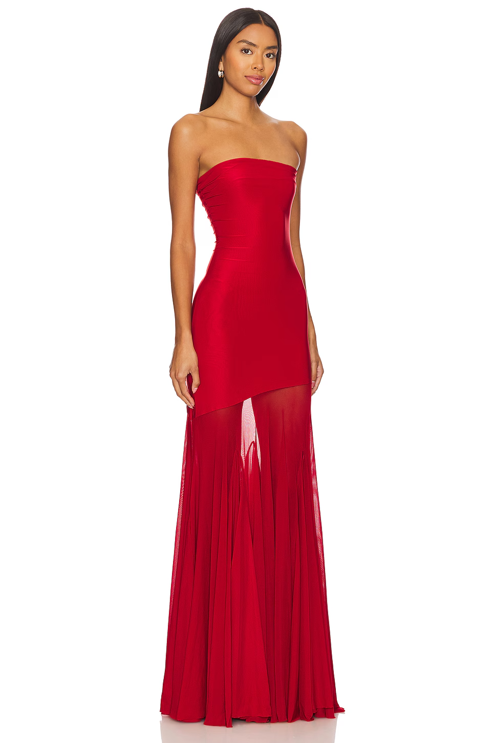 Damen Maxikleid Schulterfrei Tüllrock Figurbetont