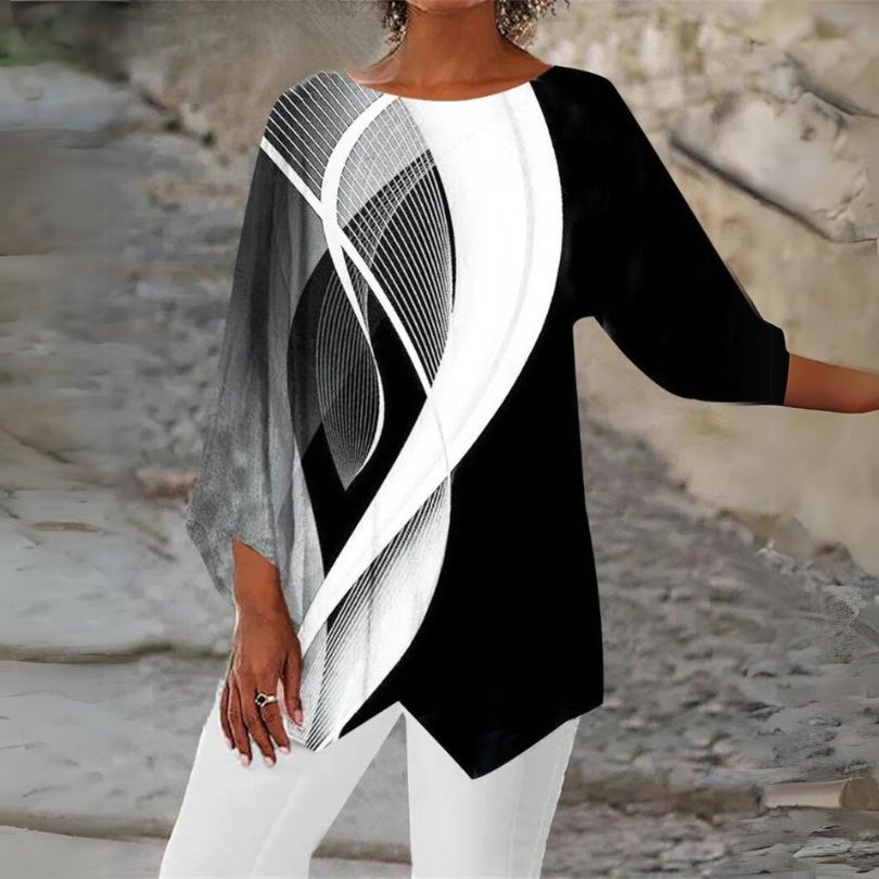 Norvielle Damen Langarmtop Geometrisches Muster - Norvielle