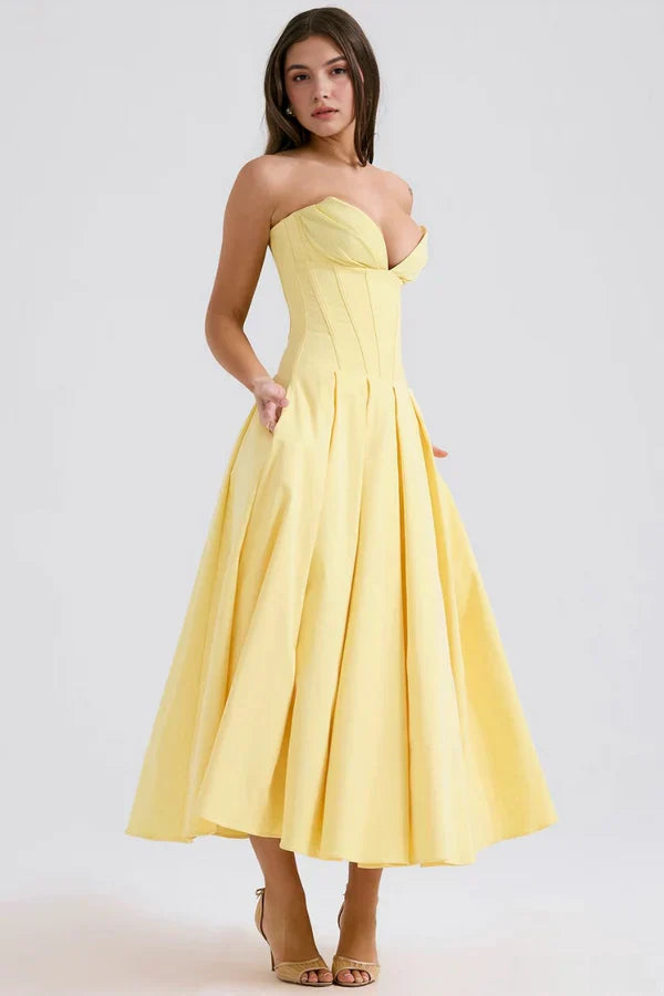 Damen Trägerloses Kleid Mittellang