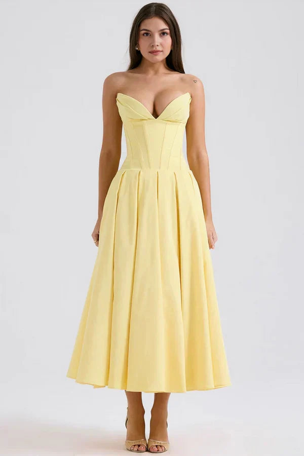 Damen Trägerloses Kleid Mittellang