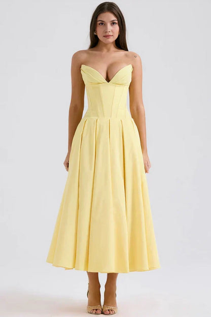 Damen Trägerloses Kleid Mittellang