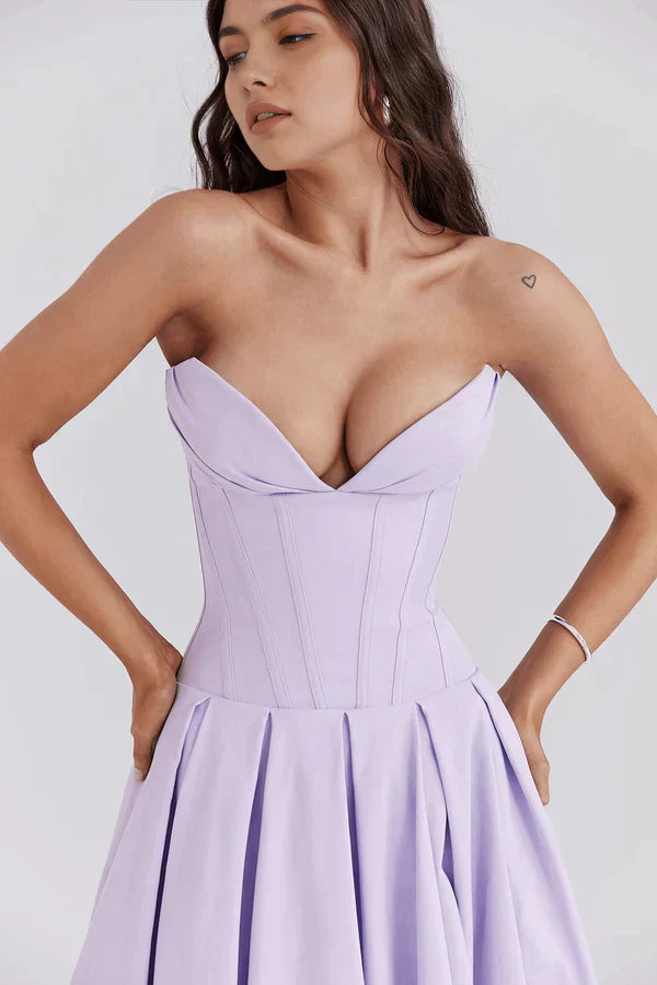 Damen Trägerloses Kleid Mittellang