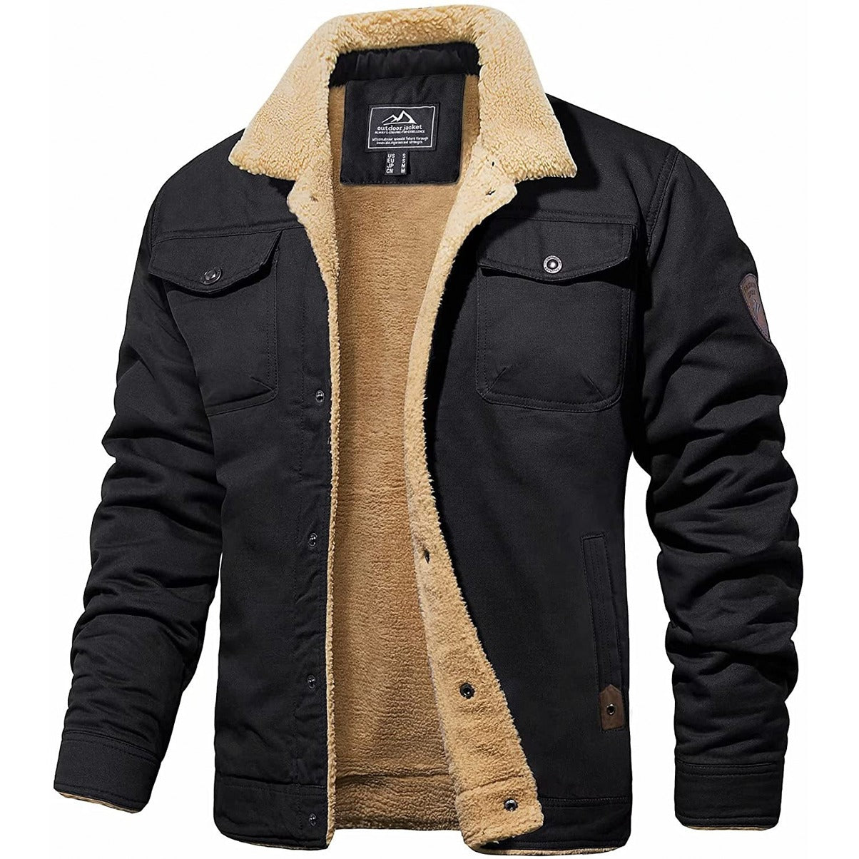 Herren Fleecejacke Warm Mit Knöpfen Schwarz - Norvielle
