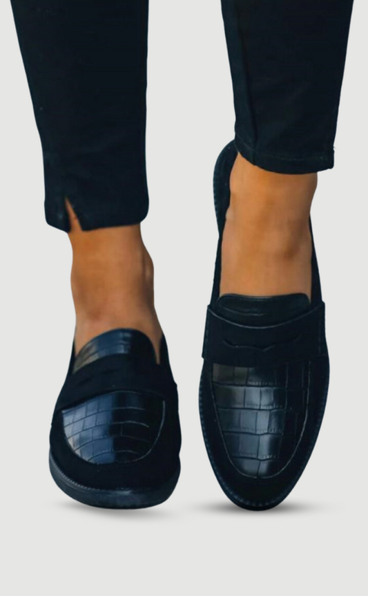 Damen Loafers Schuhe Leder Schwarz - Norvielle