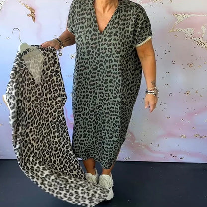 Damen Kleid V-Ausschnitt Leopardenmuster - Norvielle