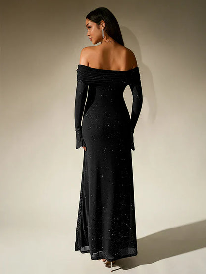 Schulterfreies Abendkleid Glitzer