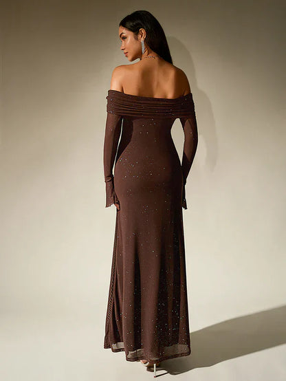 Schulterfreies Abendkleid Glitzer