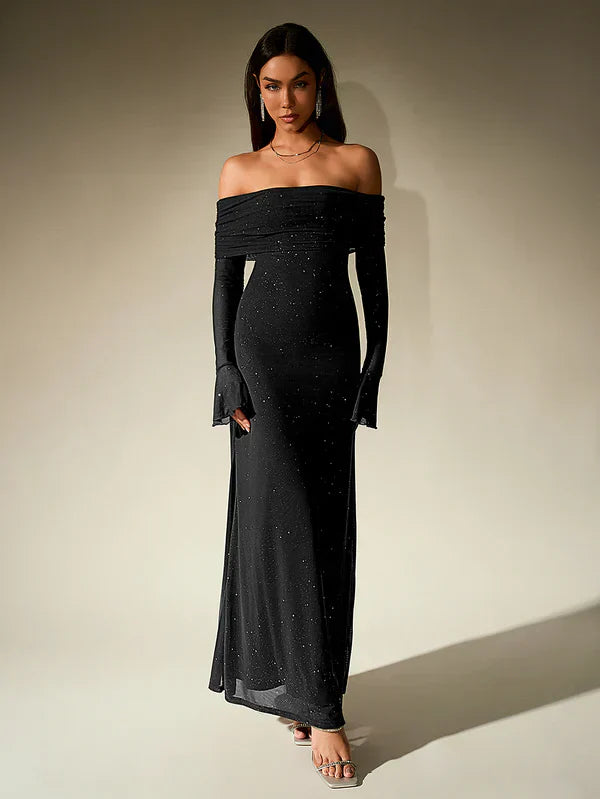 Schulterfreies Abendkleid Glitzer