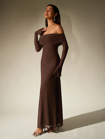 Schulterfreies Abendkleid Glitzer