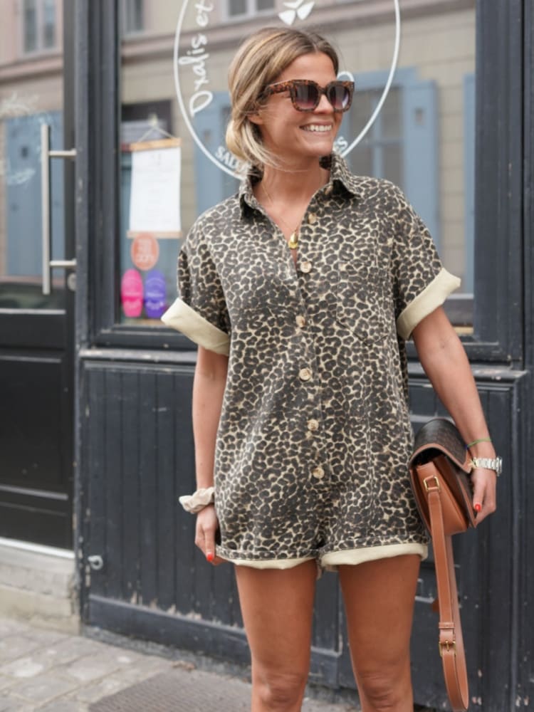Damen Leoparden-Overall Casual Oberteil