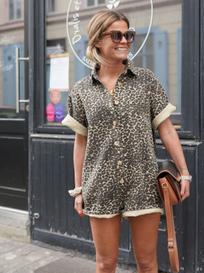 Damen Leoparden-Overall Casual Oberteil
