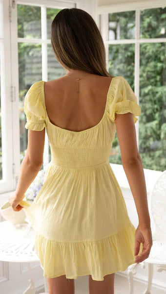 Damen Sommerkleid Puffärmel Rüschenrock