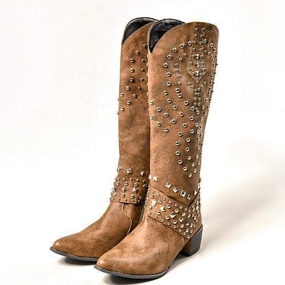 Norvielle Damen Cowboystiefel Absatzleder