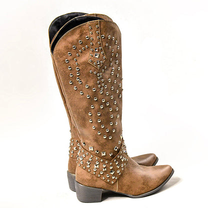 Norvielle Damen Cowboystiefel Absatzleder