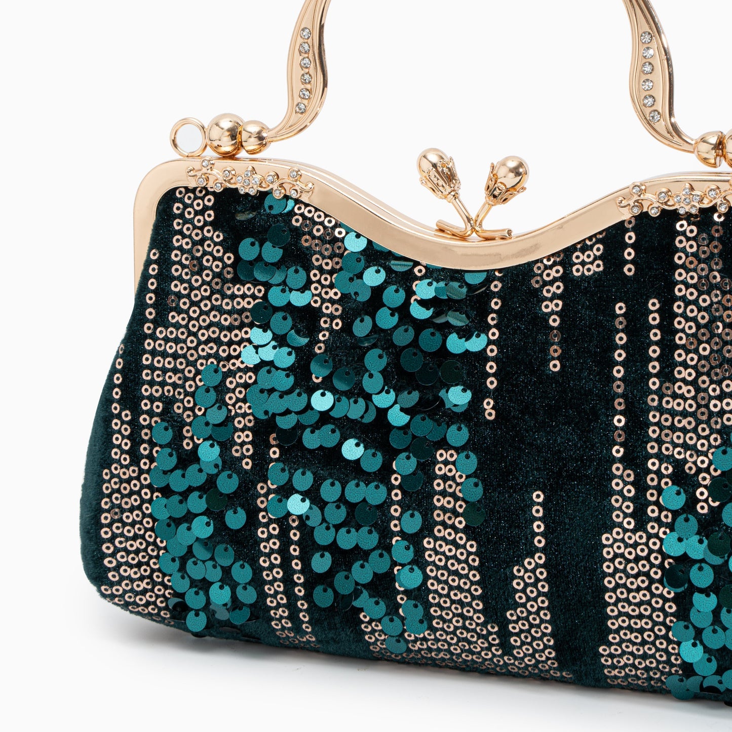Damen Clutch Navyblau Samt Gold Pailletten