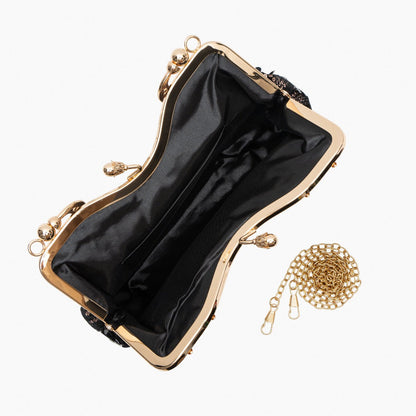 Damen Clutch Navyblau Samt Gold Pailletten