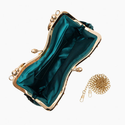 Damen Clutch Navyblau Samt Gold Pailletten