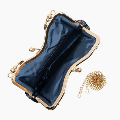 Damen Clutch Navyblau Samt Gold Pailletten