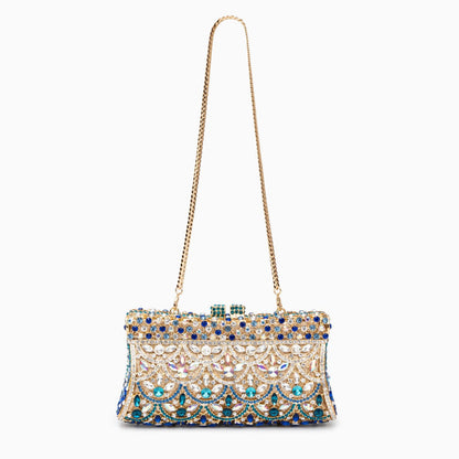 Damen Clutch Gold- Kristallverziert Strass Ornamentmuster
