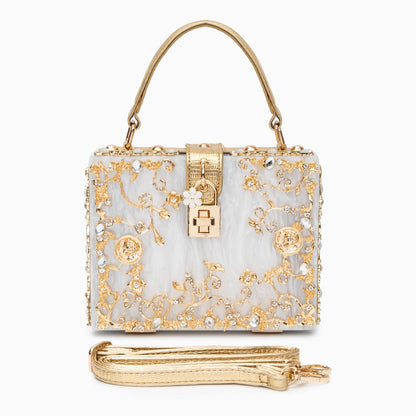 Himmelblaue Abendtasche Acryl mit Golddekor Barock