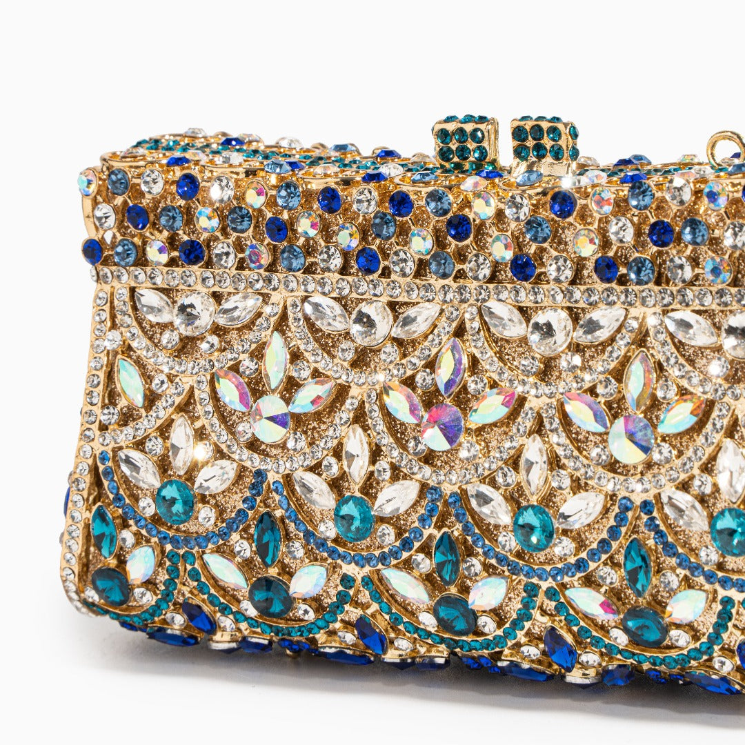Damen Clutch Gold- Kristallverziert Strass Ornamentmuster
