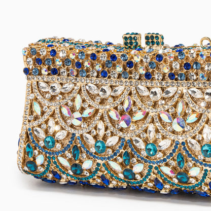 Damen Clutch Gold- Kristallverziert Strass Ornamentmuster
