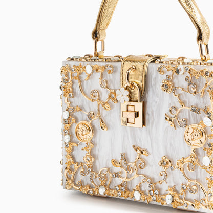 Himmelblaue Abendtasche Acryl mit Golddekor Barock
