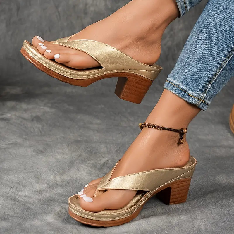 Damen Slip On Sandalen Mit Absatz