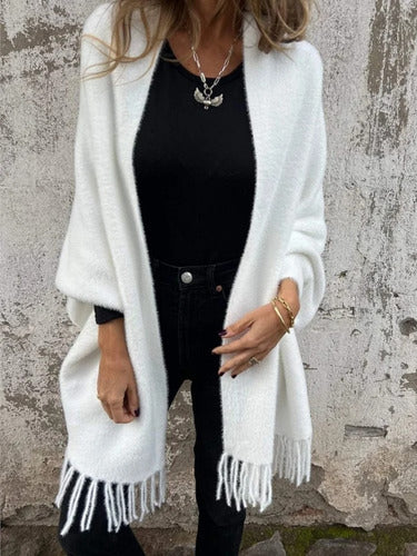 Damen Strickjacke Fransen Schal Elegantes Design