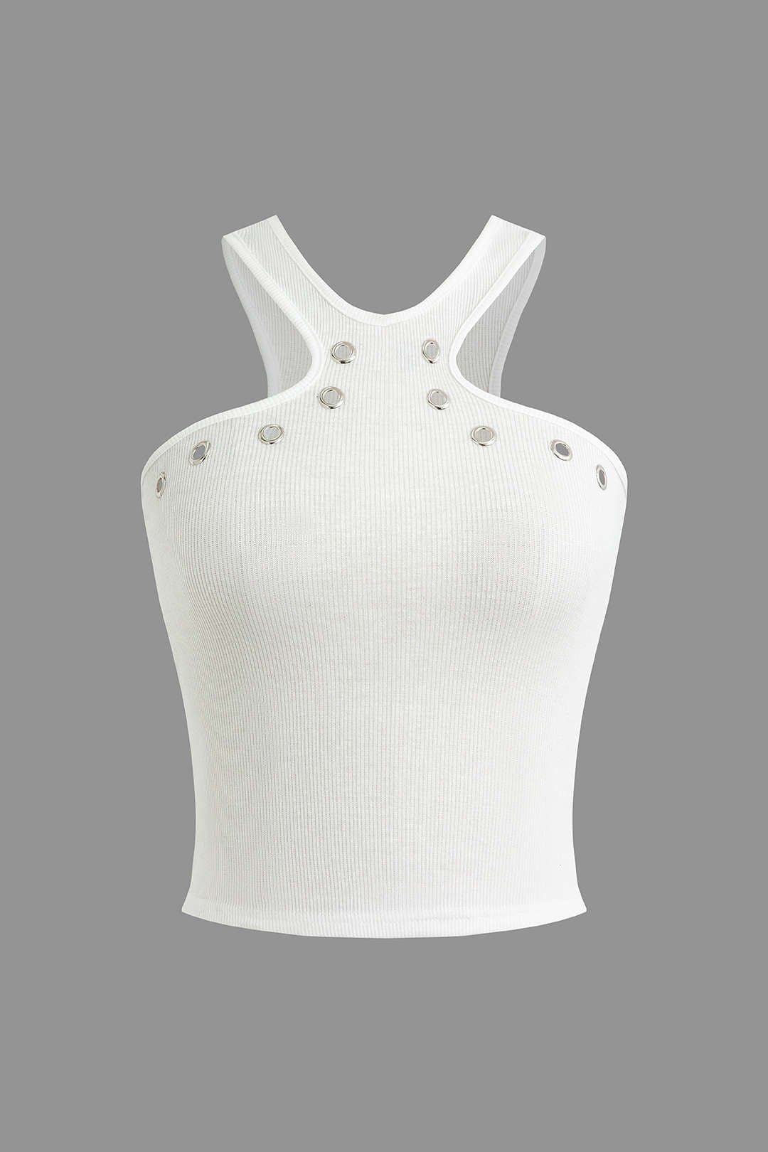 Weißes Damen Tanktop mit Cut-Outs und Nieten - Norvielle