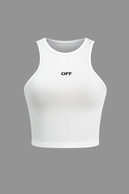 Weißes Geripptes Damen Crop- mit High-Neck-Ausschnitt - Norvielle