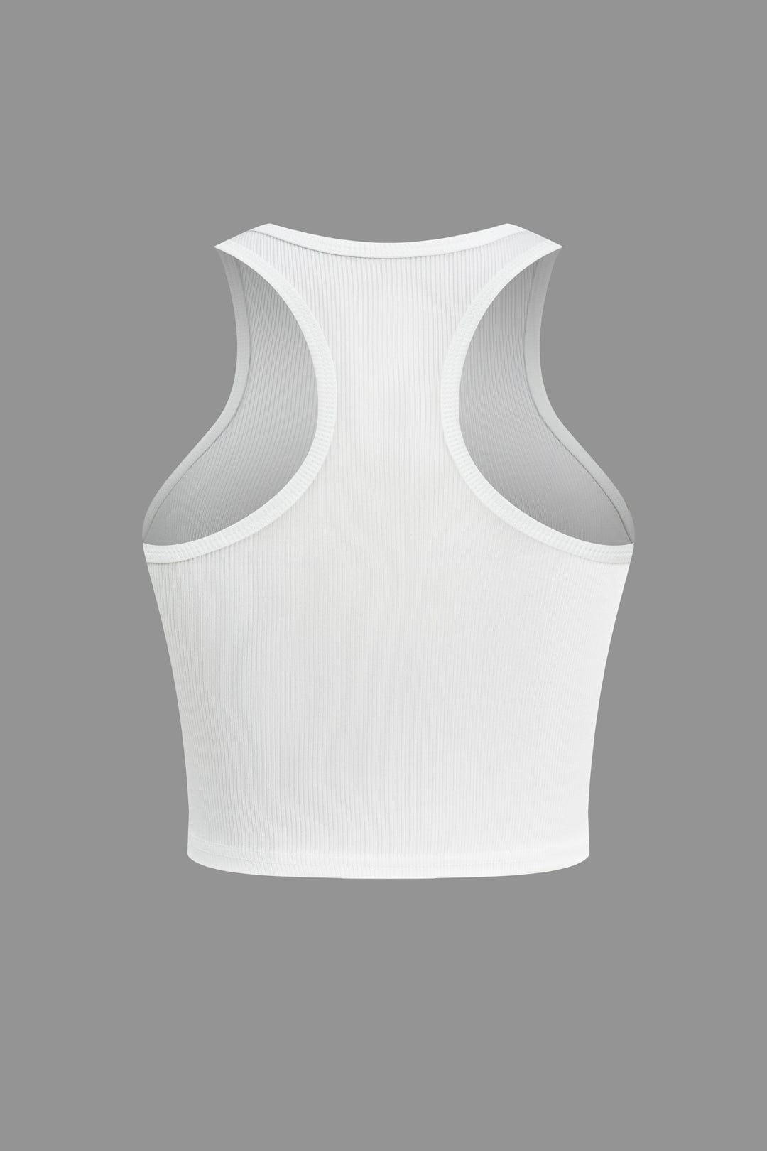 Weißes Geripptes Damen Crop- mit High-Neck-Ausschnitt
