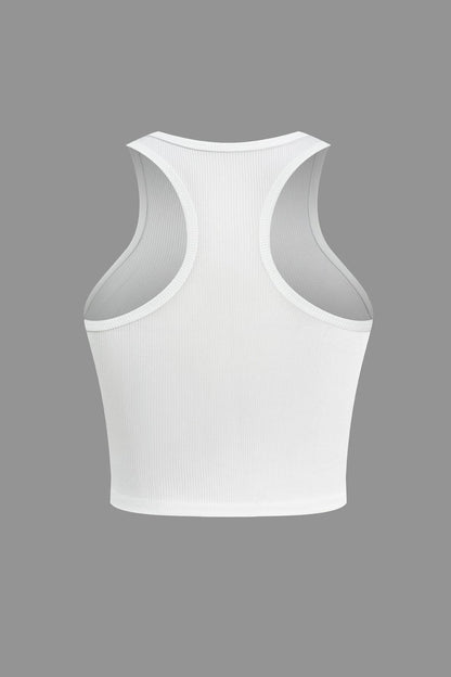 Weißes Geripptes Damen Crop- mit High-Neck-Ausschnitt