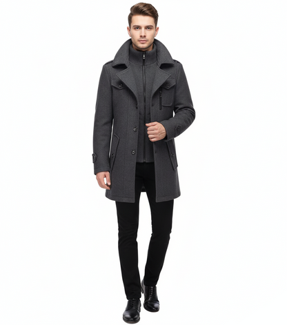 Herren Trenchcoat Wollmantel Doppelkragen Schwarz - Norvielle