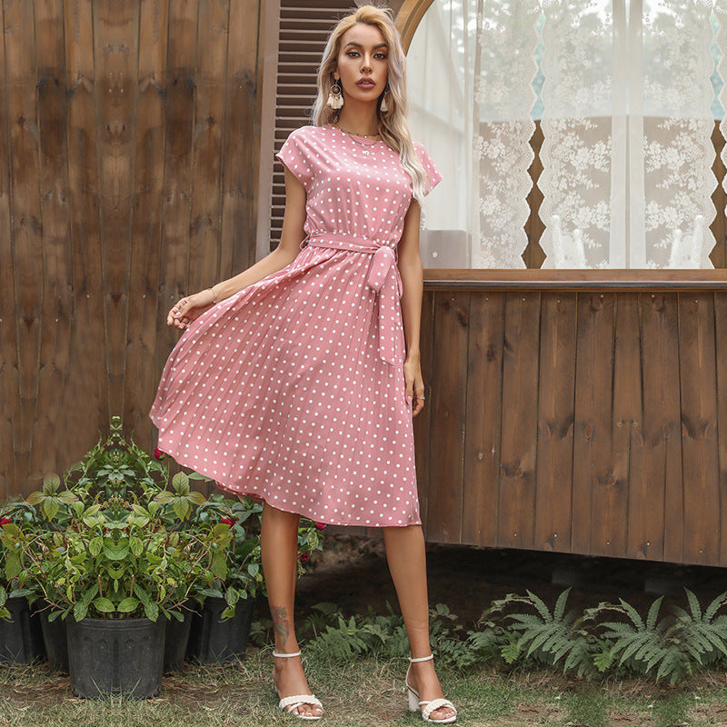 Damen Kleid: Elegantes Midi-Kleid mit Polka Dots und kurzen Ärmeln von Elarova