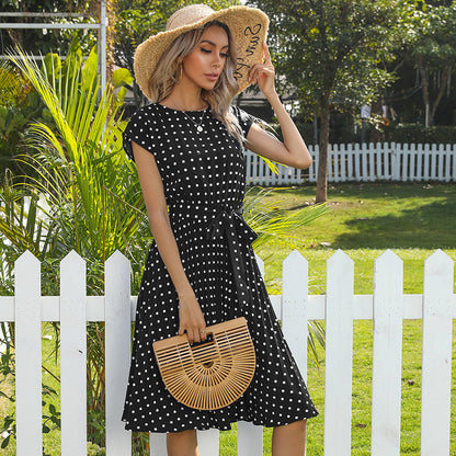 Damen Kleid: Elegantes Midi-Kleid mit Polka Dots und kurzen Ärmeln von Elarova